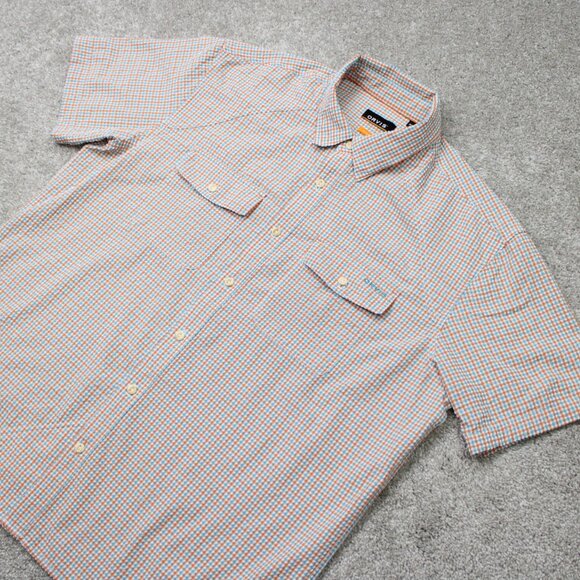 Orvis Seersucker Shirt Mens XL Orange/Blue Active Fit Poly/Nylon S/S Button Down - Picture 3 of 15